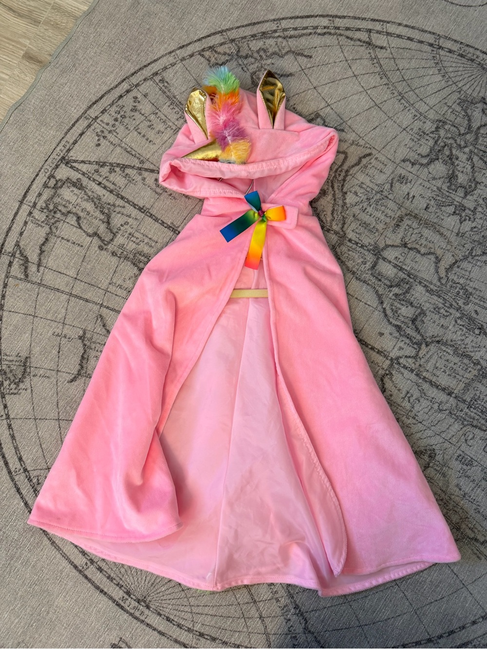 Girls Pink Unicorn Hooded Cape with Rainbow Bow Accent
